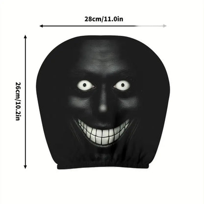 2pcs Dark Style Evil Smiley Car Headrest Covers, Universal Fit, Washable & Durable, Easy Install for Long-Distance Travel