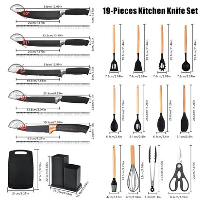 19-Piece Silicone Wood Handle Utensil Set