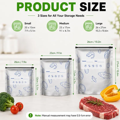 Reusable Stand-Up Food Storage Bags with Labels & Zip Locks
