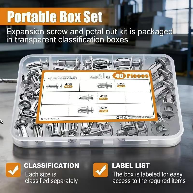 30Pcs/90Pcs Heavy-Duty Carbon Steel Button Rivet Locking Nuts Set