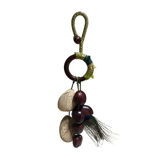 Handmade Natural Shell Bag Charm — Boho Keychain & Car Hanger