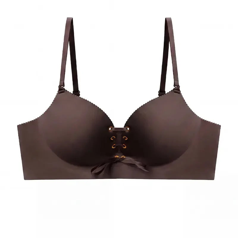 Drawstring Push-Up Wireless Lace-Up Front Bra