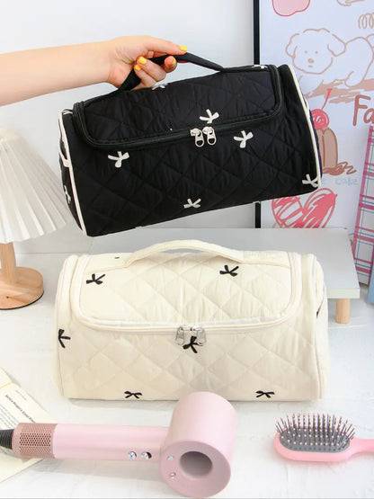 Large-Capacity Quilted Cosmetic & Hair Tool Organizer Bag