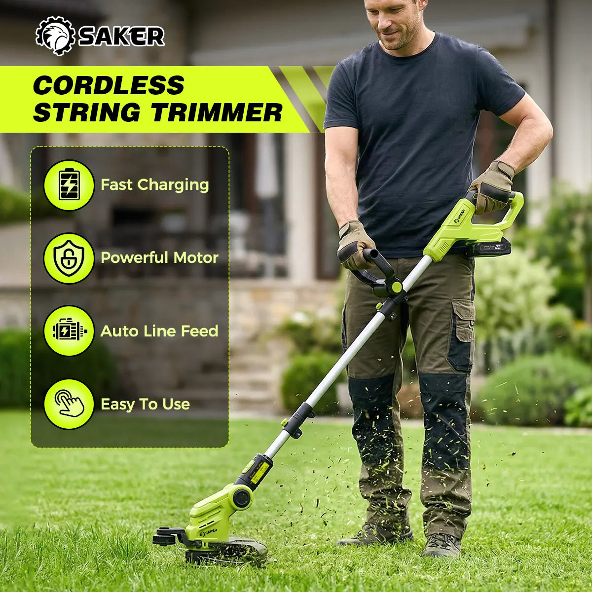 Cordless Lawn Mower, Garden Tool (Mower, Trimmer, Edger) with 2×21V Batteries