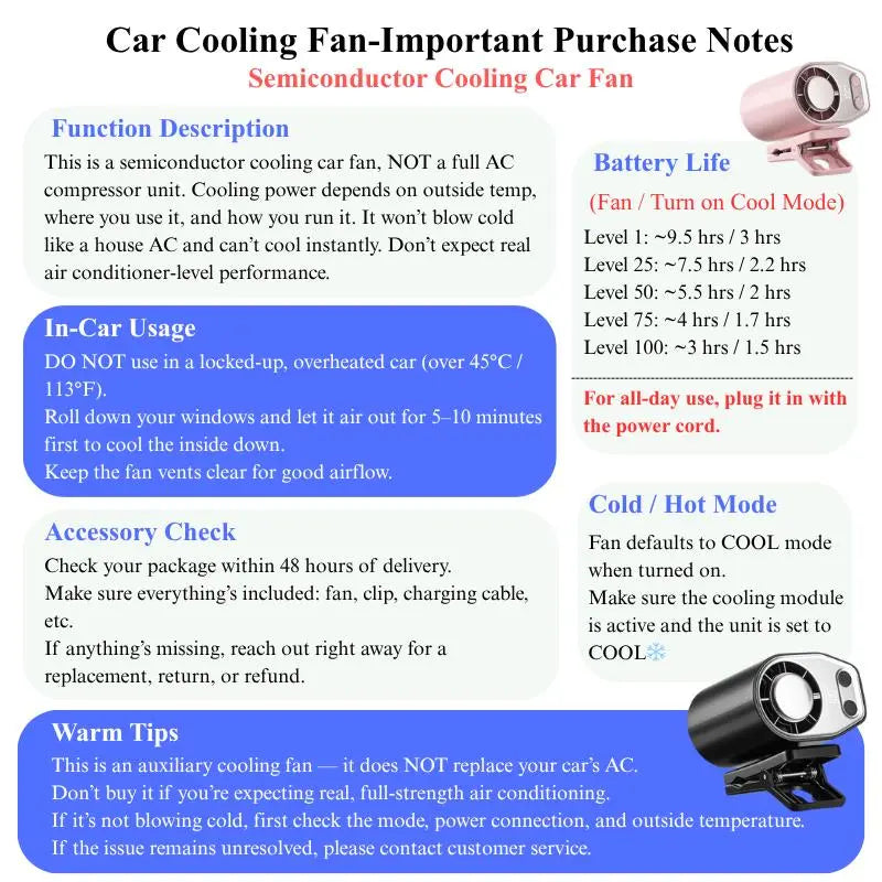 Semiconductor Cooling Car Fan with 100-Speed Control