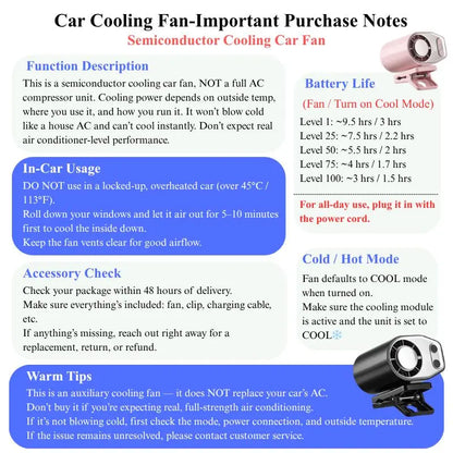 Semiconductor Cooling Car Fan with 100-Speed Control