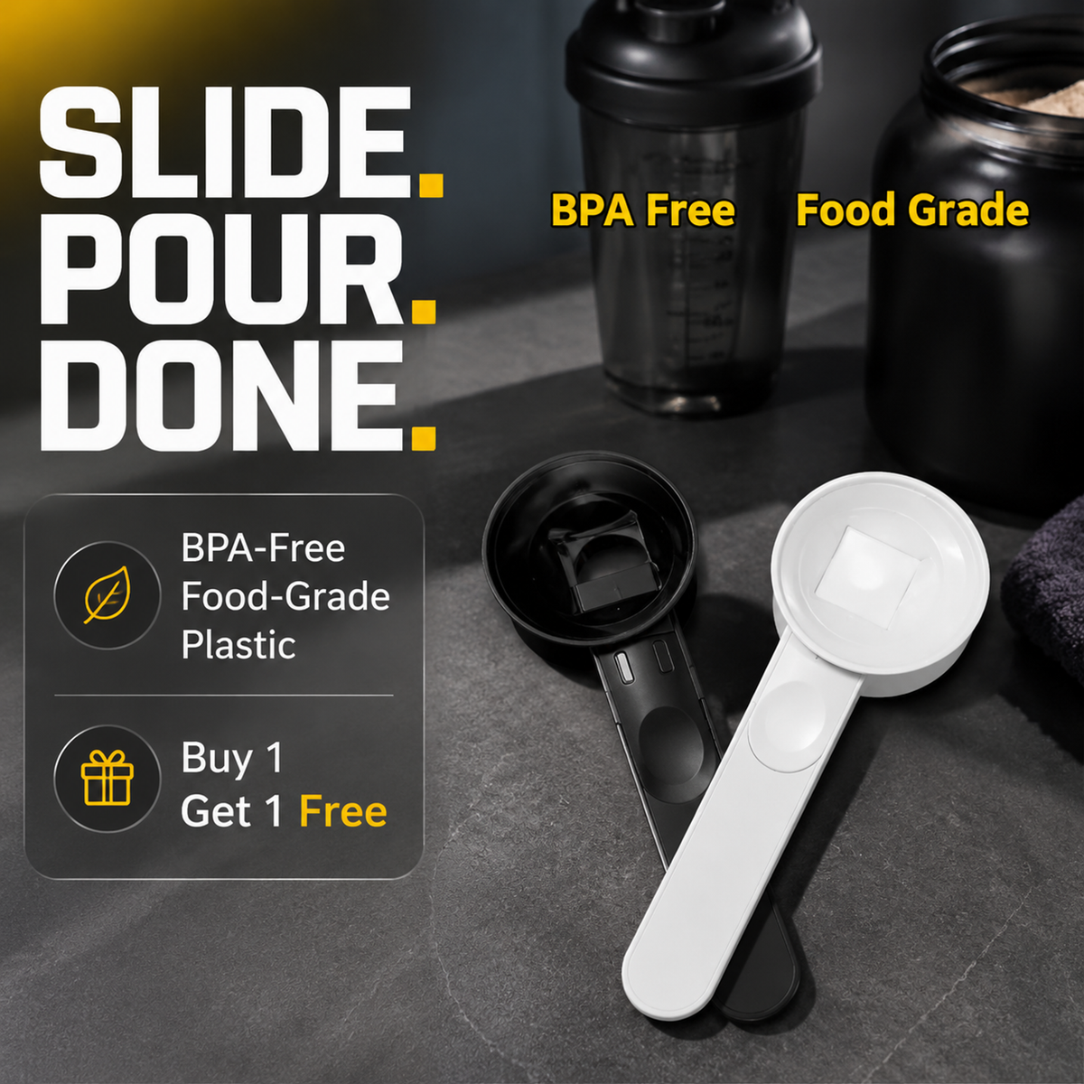 [Buy 1 Get 1 Free] Sliding Protein Powder Spoon Funnel, BPA-Free Scoop for Creatine Coffee Smoothie Powder, Holiday Gift