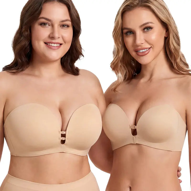 Womens Strapless Front Closure Bra Push Up Lift Bra Padded Add Cup Non Slip Anti-Slip Grip