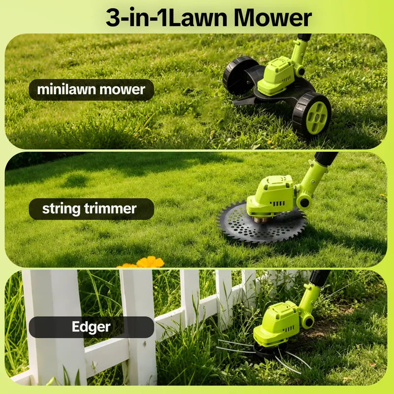 Cordless Lawn Mower, Garden Tool (Mower, Trimmer, Edger) with 2×21V Batteries