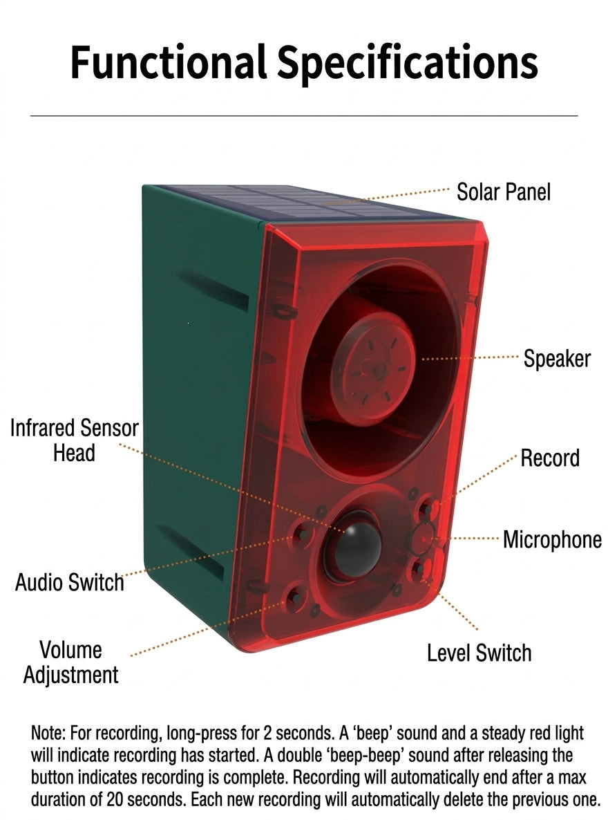 Solar-Powered Animal Repeller with Motion Sensor, Strobe Light & 130dB Alarm