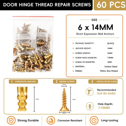 6×14mm Door Hinge Repair Screws & Expansion Anchors – 30/60 Pack