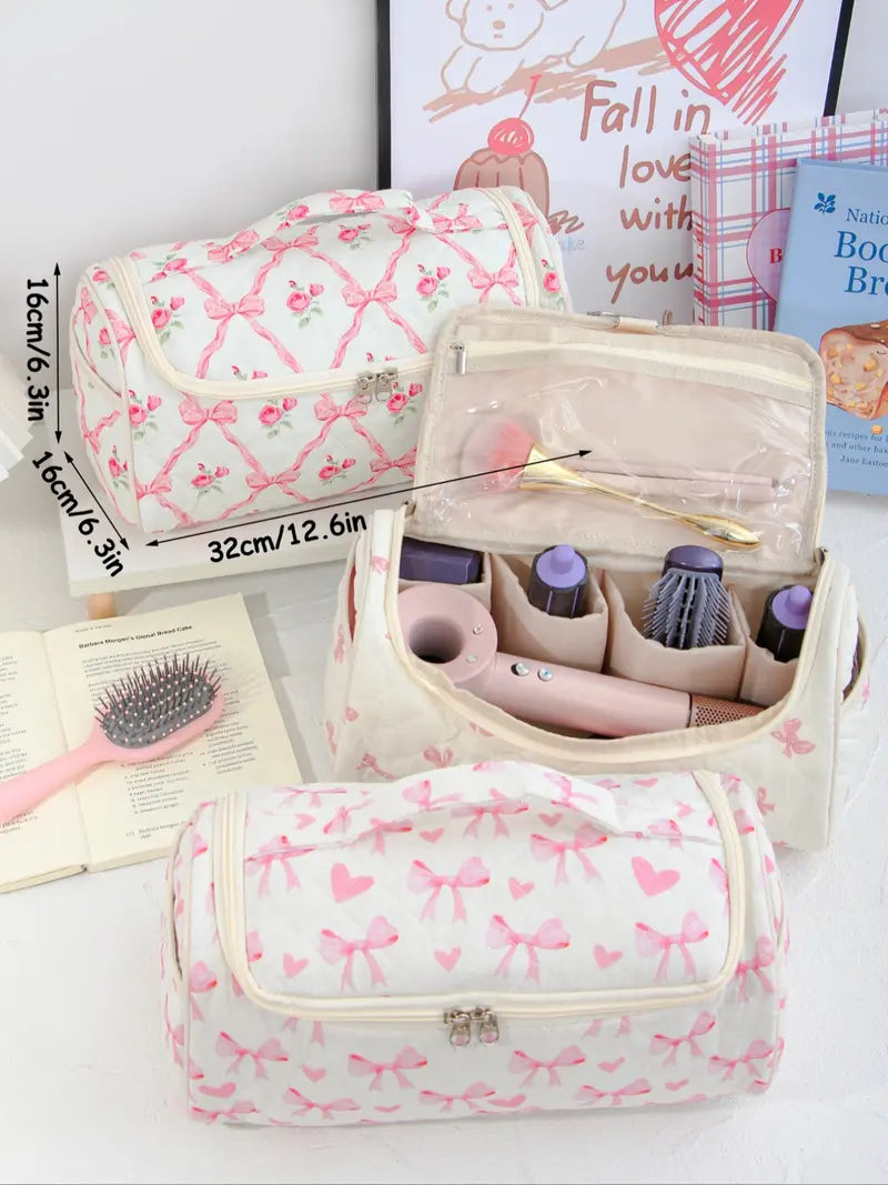 Large-Capacity Quilted Cosmetic & Hair Tool Organizer Bag