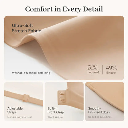 Womens Strapless Front Closure Bra Push Up Lift Bra Padded Add Cup Non Slip Anti-Slip Grip