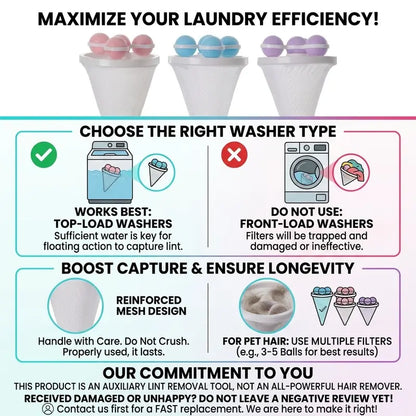 Reusable Floating Lint Trappers: Advanced Hair Filter for Cleaner Laundry & Garment Care