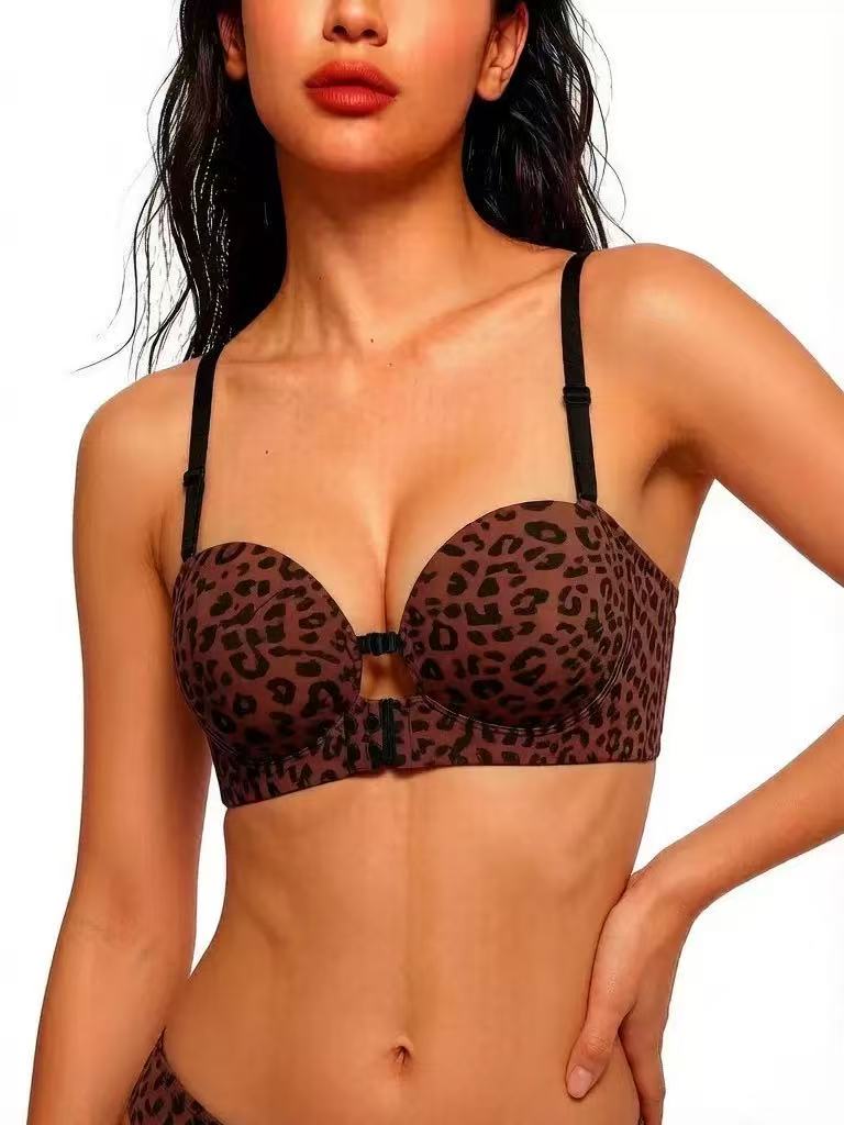 Womens Strapless Front Closure Bra Push Up Lift Bra Padded Add Cup Non Slip Anti-Slip Grip