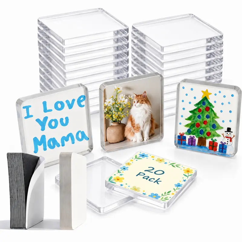 2×2″ Clear Acrylic Magnetic Photo Frames – DIY Memory Keepsake, 10/20/30 Pack