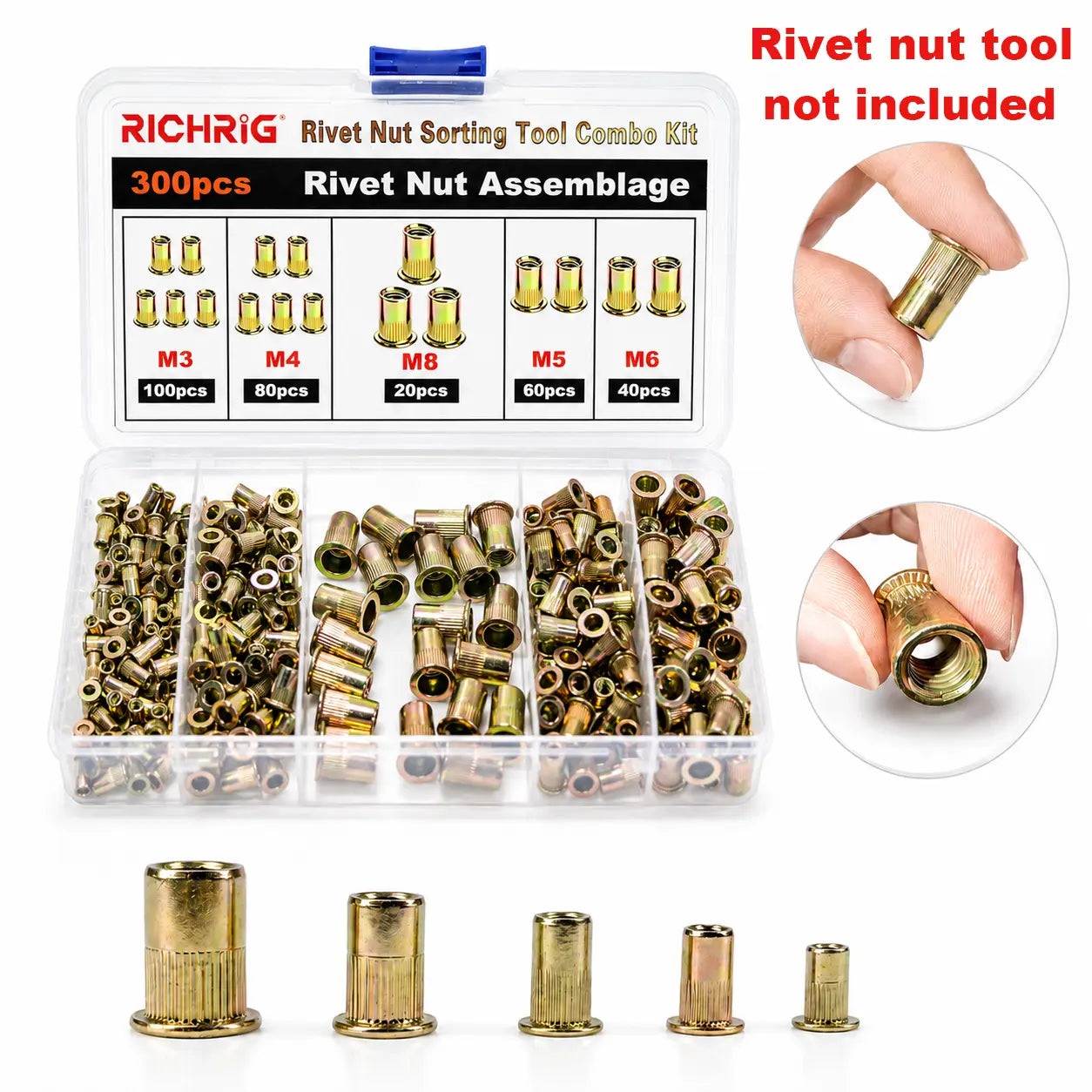 Rivet Nut Set (Sizes M3–M8, Carbon Steel)