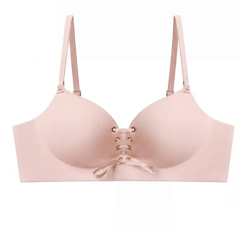 Drawstring Push-Up Wireless Lace-Up Front Bra