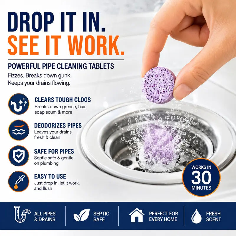 Multi-Use Pipe Cleaner Tablets for Drains, Washers & Septic