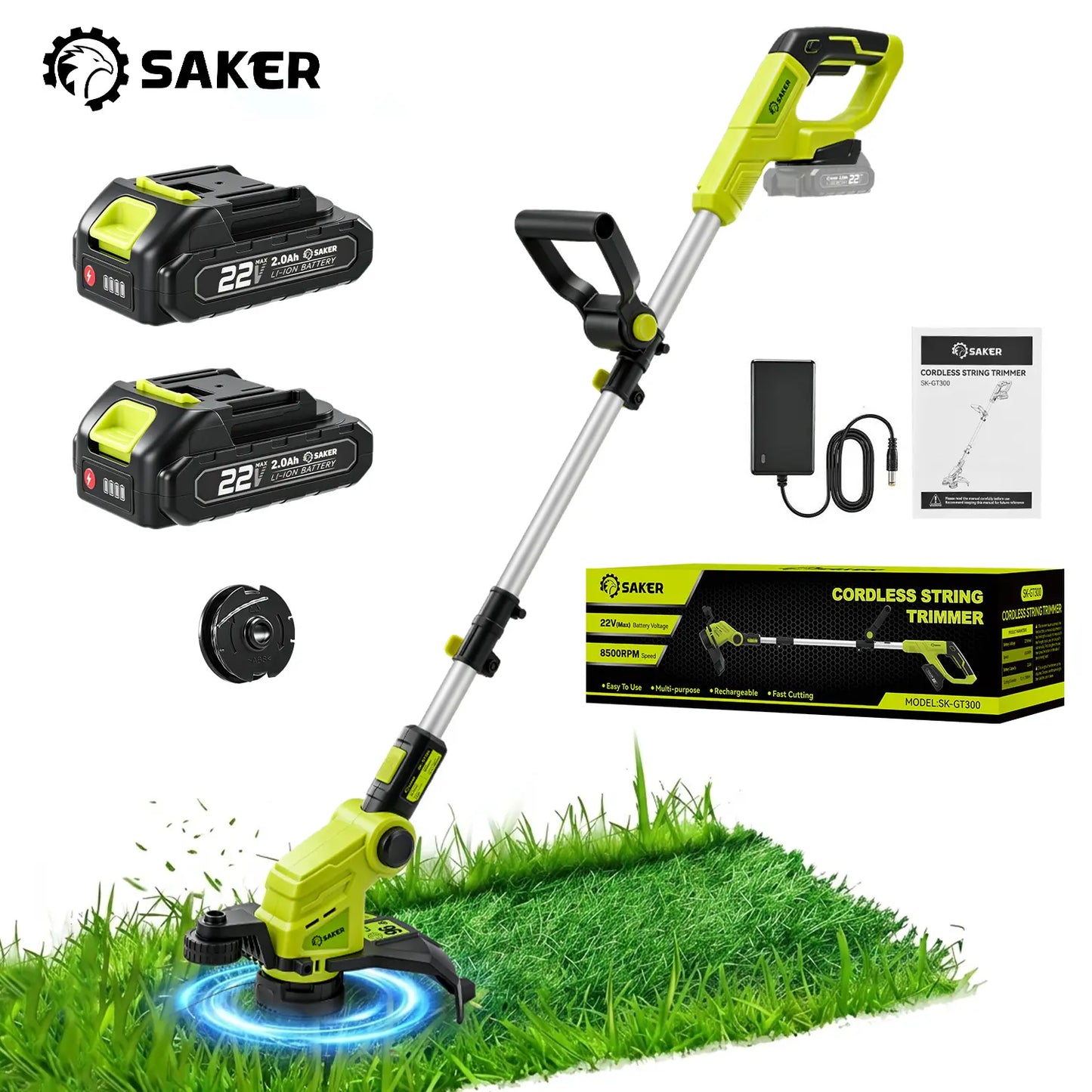 Cordless Lawn Mower, Garden Tool (Mower, Trimmer, Edger) with 2×21V Batteries
