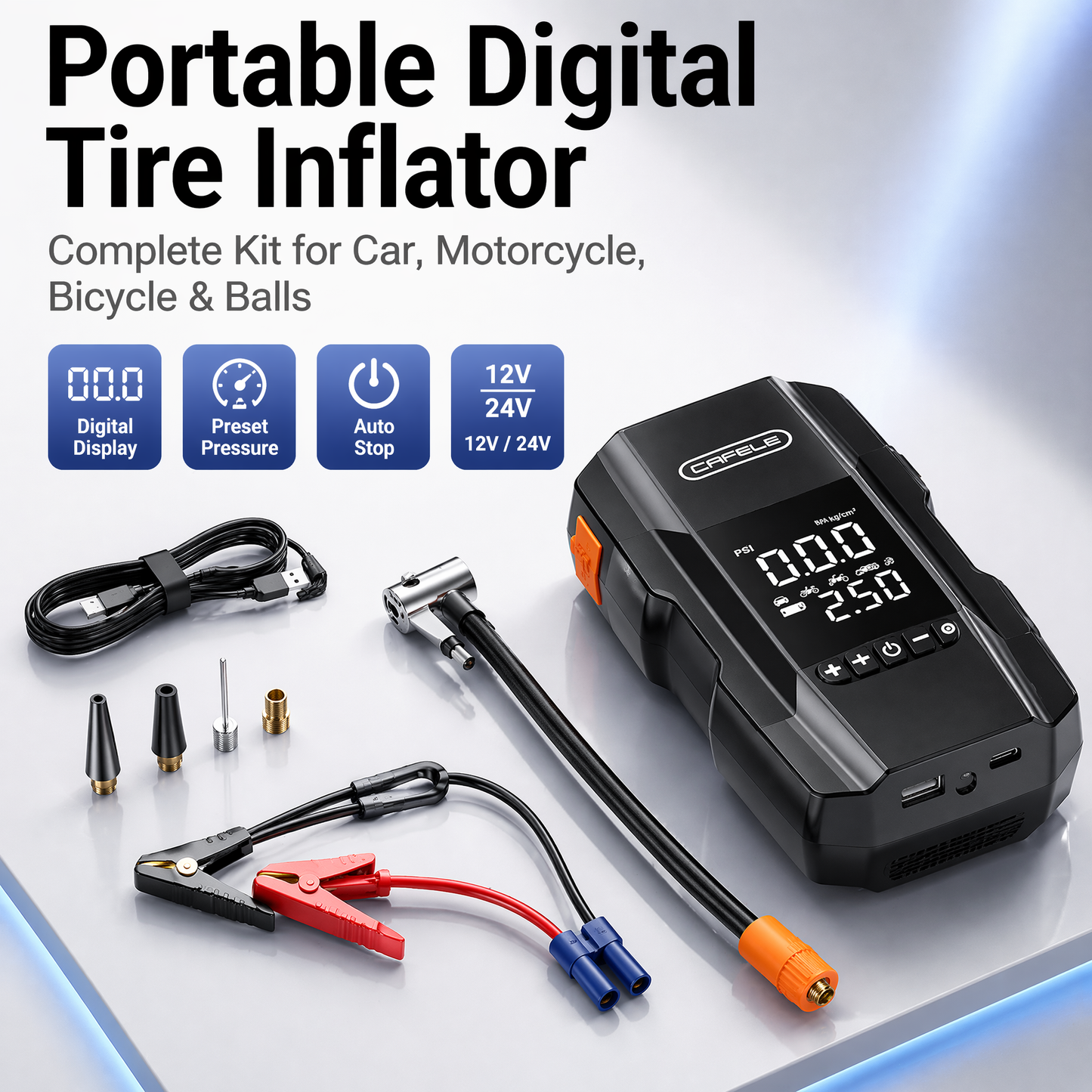 Portable Smart Tire Inflator with LED Light