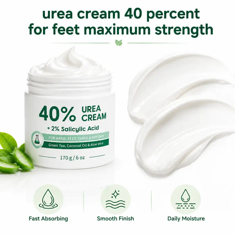Urea Cream 40 Percent for Feet, Maximum Strength, 6 oz Foot Cream for Dry