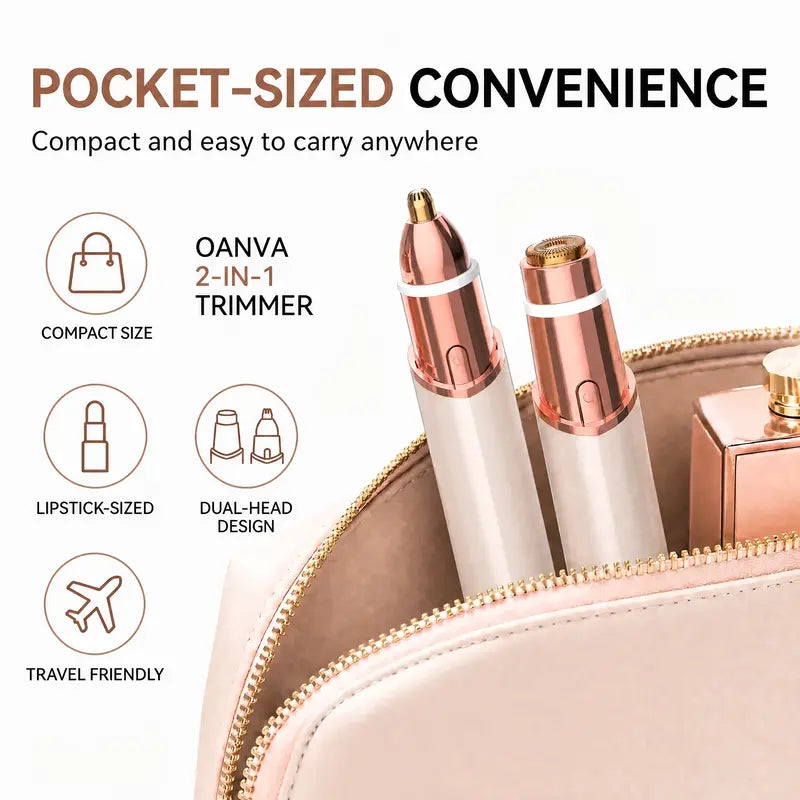 2-in-1 Facial Hair Remover & Nose Hair Trimmer – Battery-Powered, Portable Grooming Kit