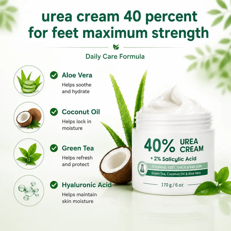 Urea Cream 40 Percent for Feet, Maximum Strength, 6 oz Foot Cream for Dry
