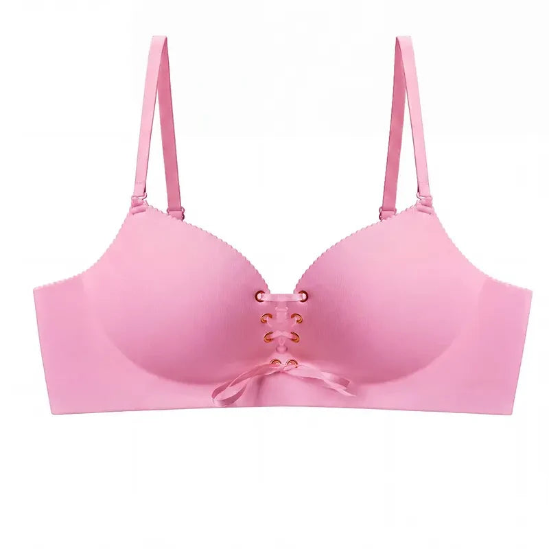 Drawstring Push-Up Wireless Lace-Up Front Bra