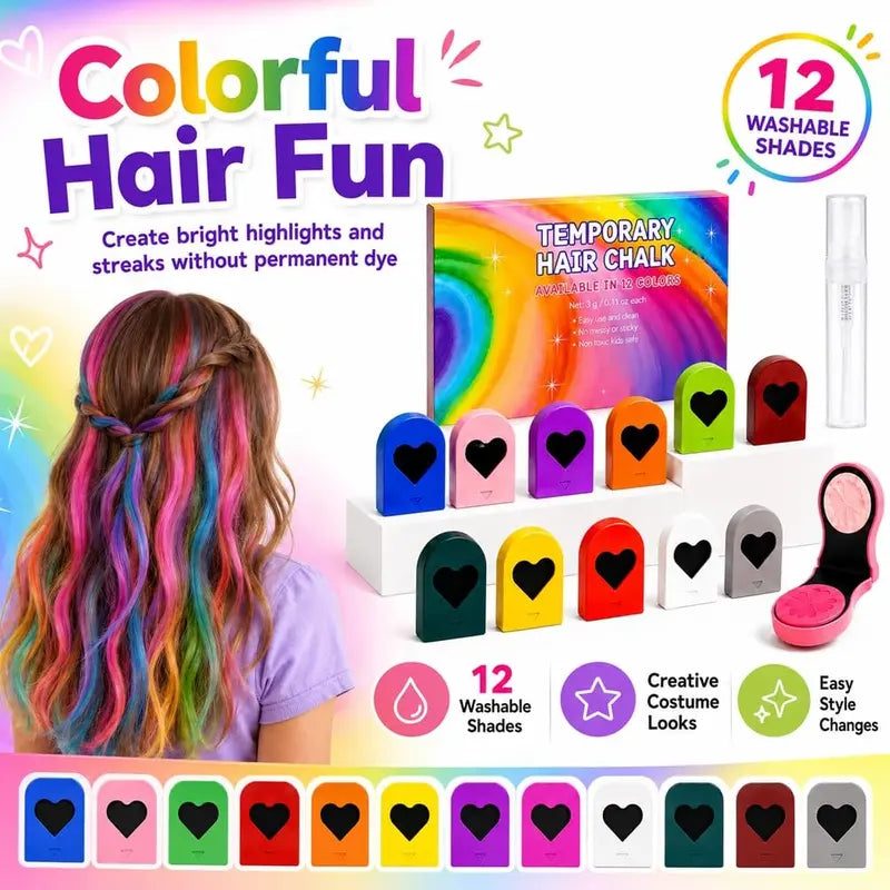 Washable Hair Chalk – 6–12 Colors