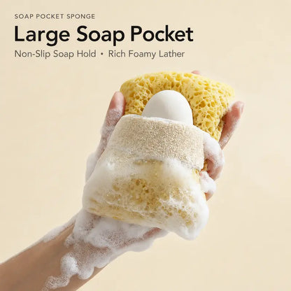 2Pcs Soft Bath Sponge with Soap Pocket