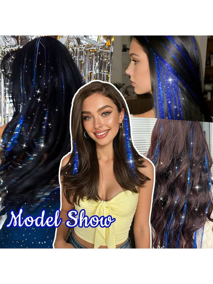 Rainbow Hair Tinsel Pack of 12 Pcs Clip in Hair Tinsel 20 Inch Glitter Tinsel Hair Extensions
