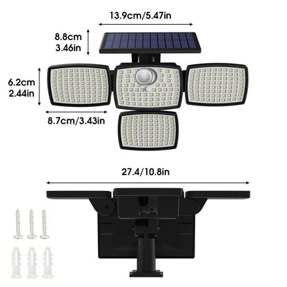Hoodink Solar Outdoor Lights 4500LM 306LED Security Lights with Remote Control