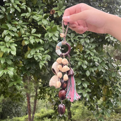 Handmade Natural Shell Bag Charm — Boho Keychain & Car Hanger