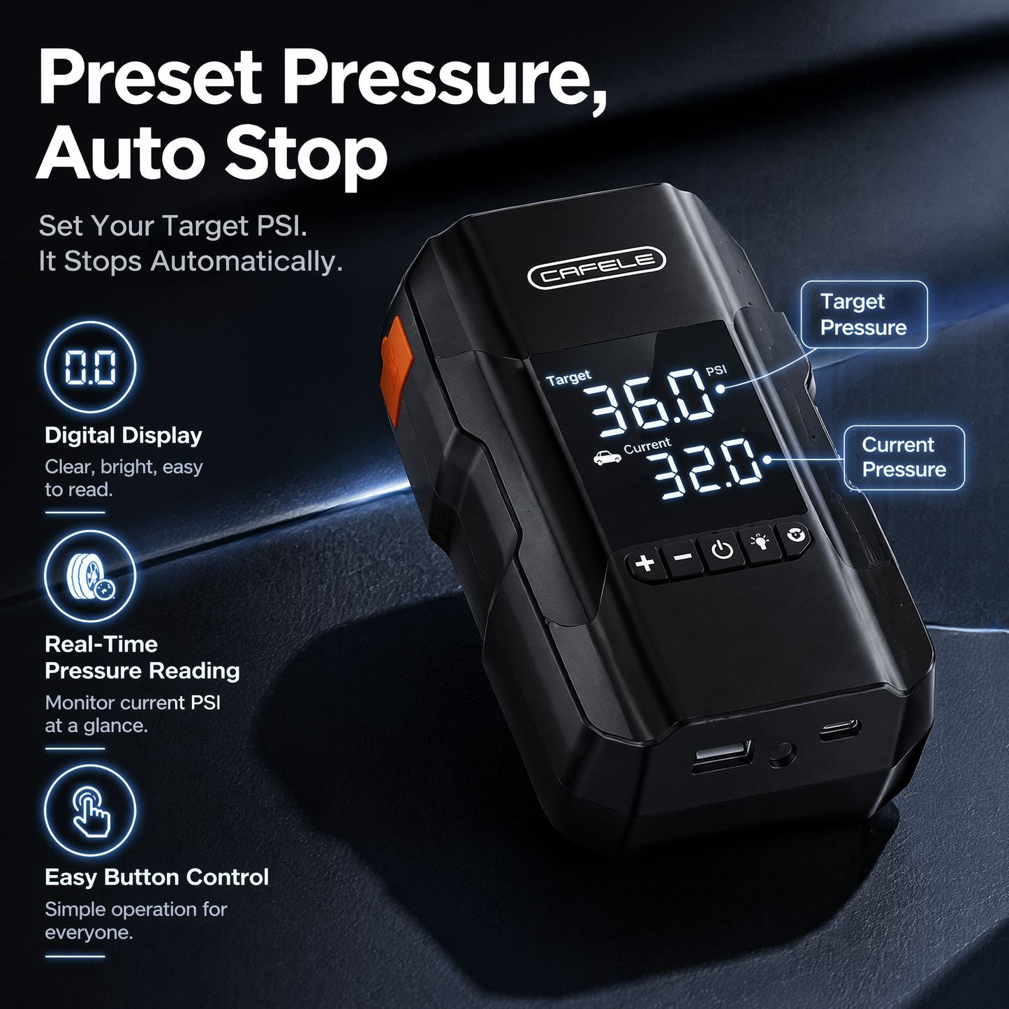 Portable Smart Tire Inflator with LED Light