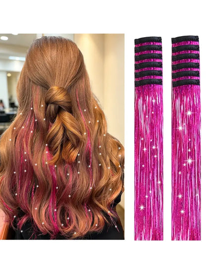 Rainbow Hair Tinsel Pack of 12 Pcs Clip in Hair Tinsel 20 Inch Glitter Tinsel Hair Extensions