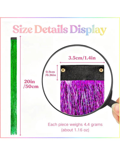 Rainbow Hair Tinsel Pack of 12 Pcs Clip in Hair Tinsel 20 Inch Glitter Tinsel Hair Extensions