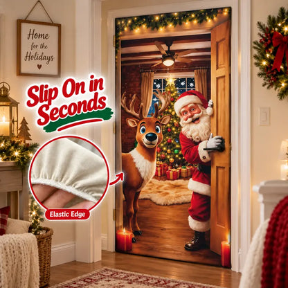Stretch-Fit Santa & Reindeer Christmas Door Cover