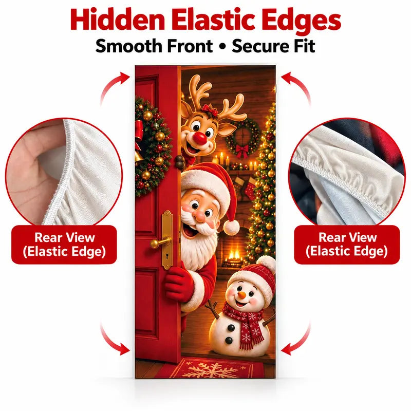 Stretch-Fit Santa & Reindeer Christmas Door Cover
