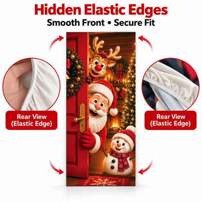 Stretch-Fit Santa & Reindeer Christmas Door Cover