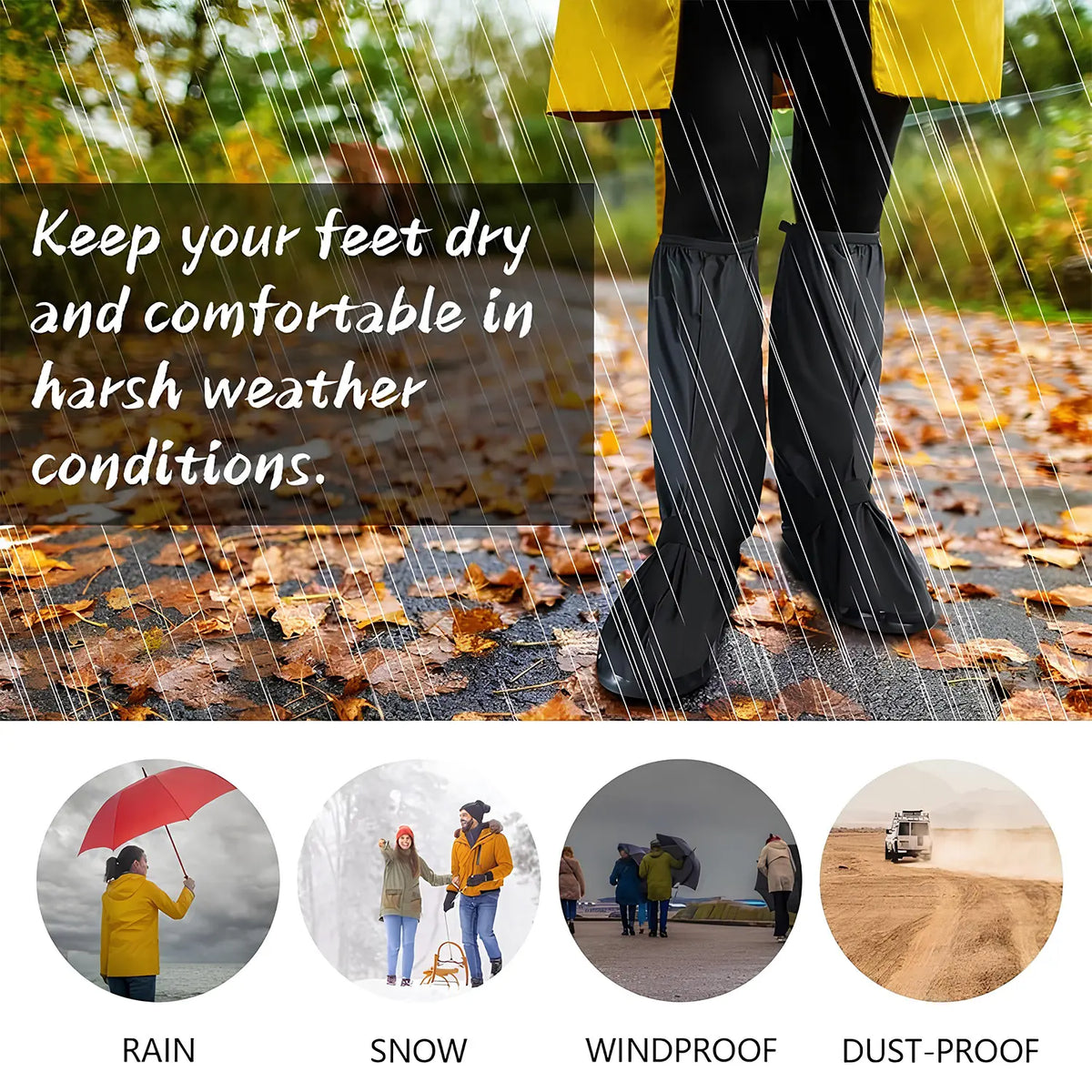 Black Waterproof Rain Boot Shoe Covers Reusable & Foldable Rain Boot Shoe Cover