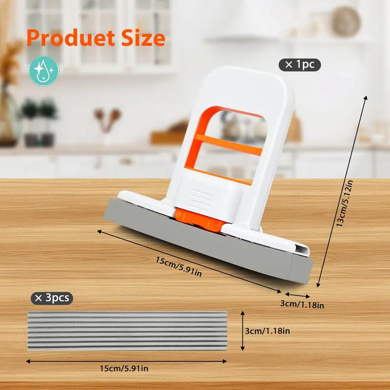 Mini Foldable Self-Squeezing Floor Mop with 3 Sponge Heads