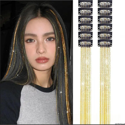 Rainbow Hair Tinsel Pack of 12 Pcs Clip in Hair Tinsel 20 Inch Glitter Tinsel Hair Extensions
