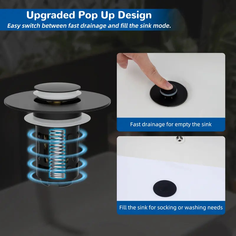 3-in-1 Sink Drain Strainer – Pop-Up Stopper with Removable Filter Basket (Silver)