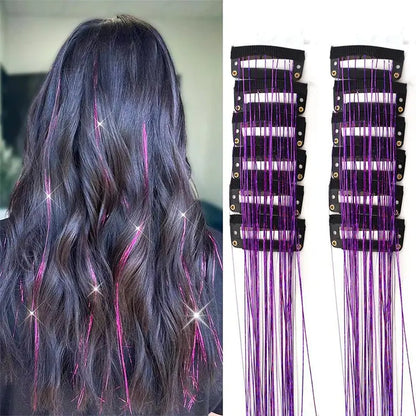 Rainbow Hair Tinsel Pack of 12 Pcs Clip in Hair Tinsel 20 Inch Glitter Tinsel Hair Extensions