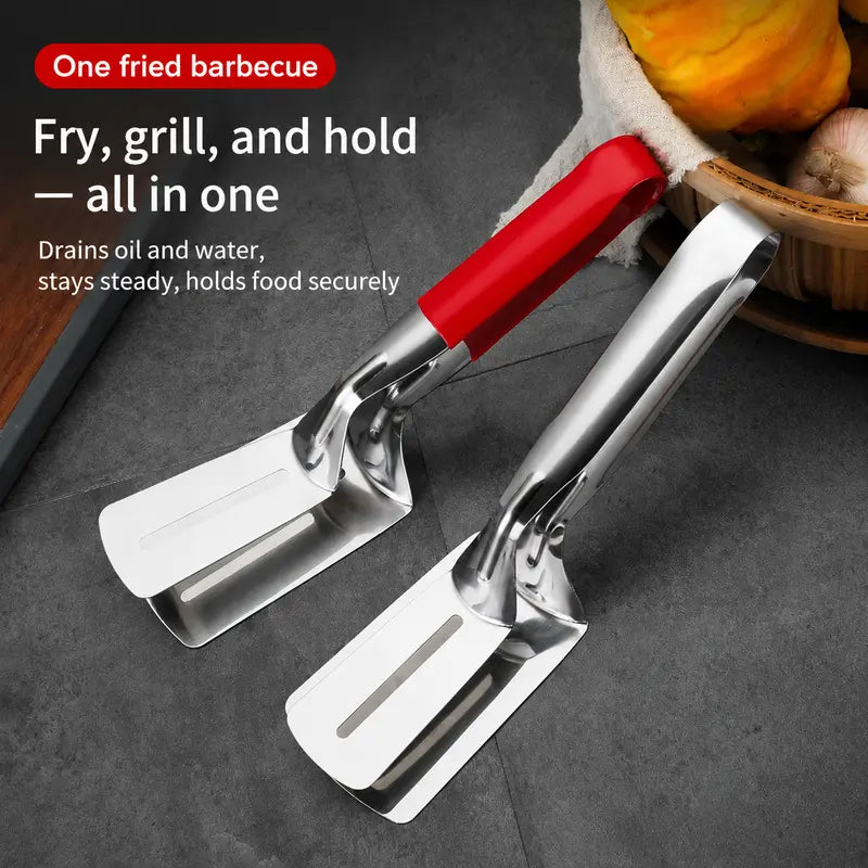 Multi-Functional Stainless Steel Steak Spatula Clamp, Kitchen Cooking Tongs for Fried Steak