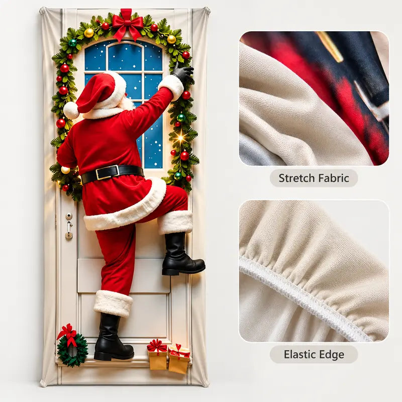 Stretch-Fit Santa & Reindeer Christmas Door Cover