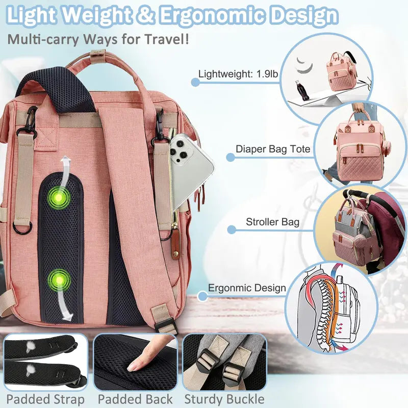 Multifunctional Diaper Backpack with USB Charging Port