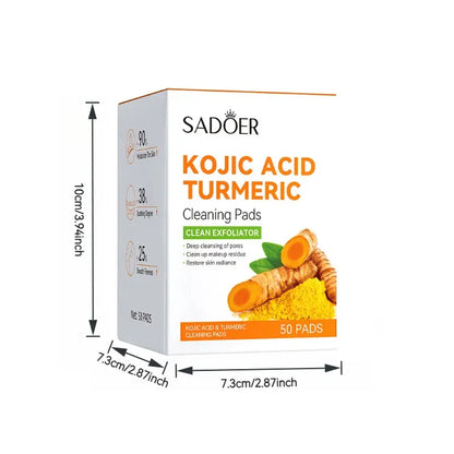 Turmeric Kojic Acid Cleansing Pads – 50Pcs Disposable Daily Face Wash for Oil Control & Brightening