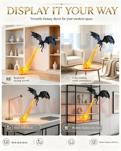 3D Printed Dragon Book Nook Light | Fire-Breathing Bookshelf Decor